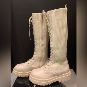 Knitted Sock Design Knee High Biker Boots By Nasty Gal